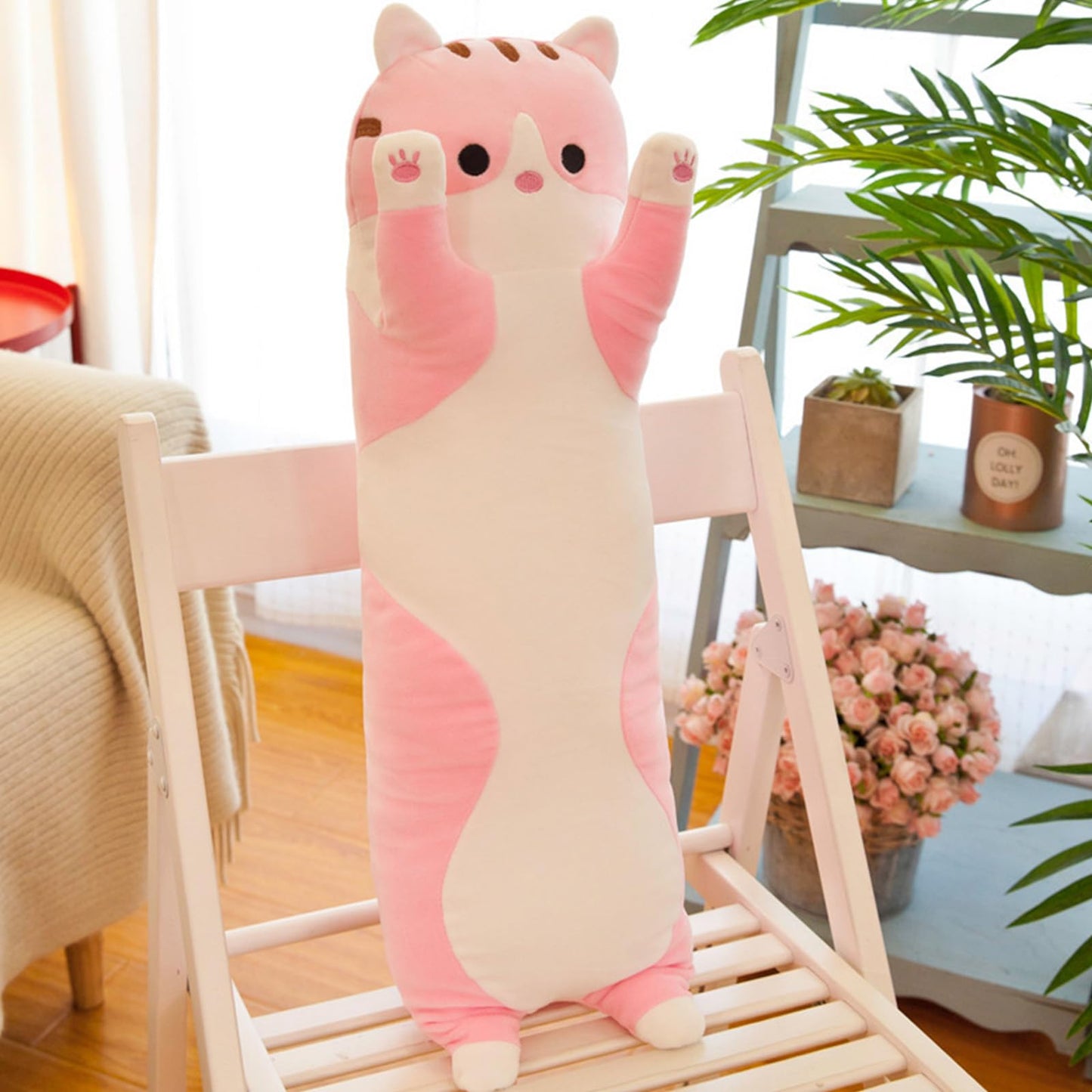 Long Cat Plush Pillow Soft Cat Hugging Pillow Stuffed Animal Pillow Cute Kitty Sleeping Throw Pillow Gift for Kids(70cm/27.55inch,Pink