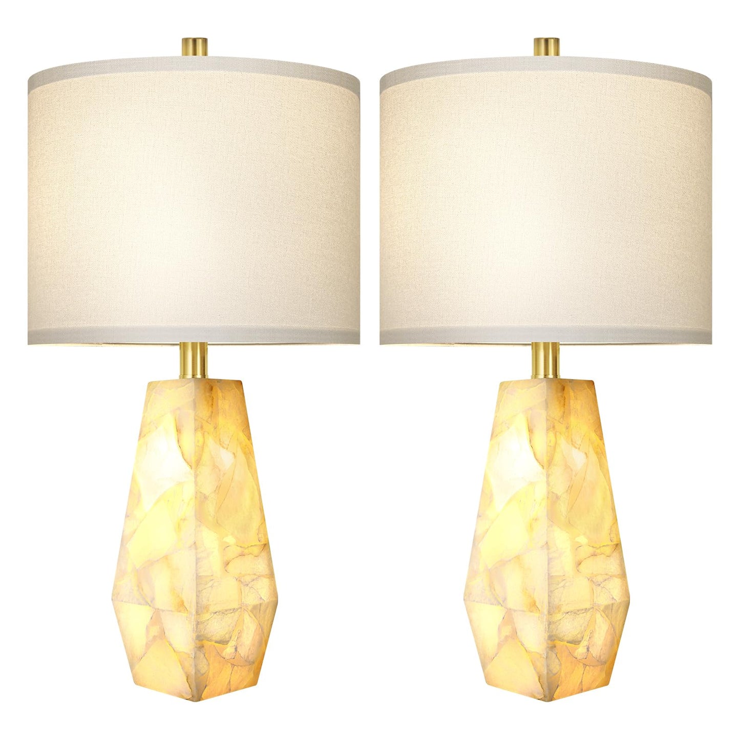 Scenekoy 23" Alabaster Table Lamps Set of 2, Modern Desk lamp with Night Light for Living Room, Rotary Switch, Bedside Lamp with Linen Shade for Bedroom Living Room Office (Bulb Included)