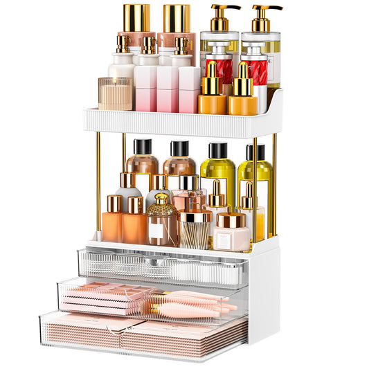 caktraie 12.2" W Makeup Organizer Drawers - 5 Tiers Bathroom Counter Organizer, Cosmetic Storage Drawer for Dresser Countertop and Bathroom Vanity for Large Skincare, Perfume, Clear