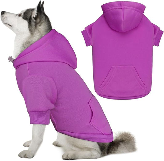 Dog Sweaters for Large Dogs Dog Hoodie Sweater Solid Soft Brushed Fleece Clothes Hoodie Sweatshirt with Pocket(Purple-XL)