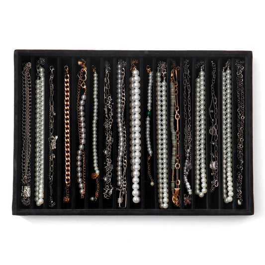 KATISYIO Large Jewelry Organizer for Drawer Insert Velvet Stackable Jewelry Trays for Earring Necklace Bracelet Ring Display (Black, 16 Grids)