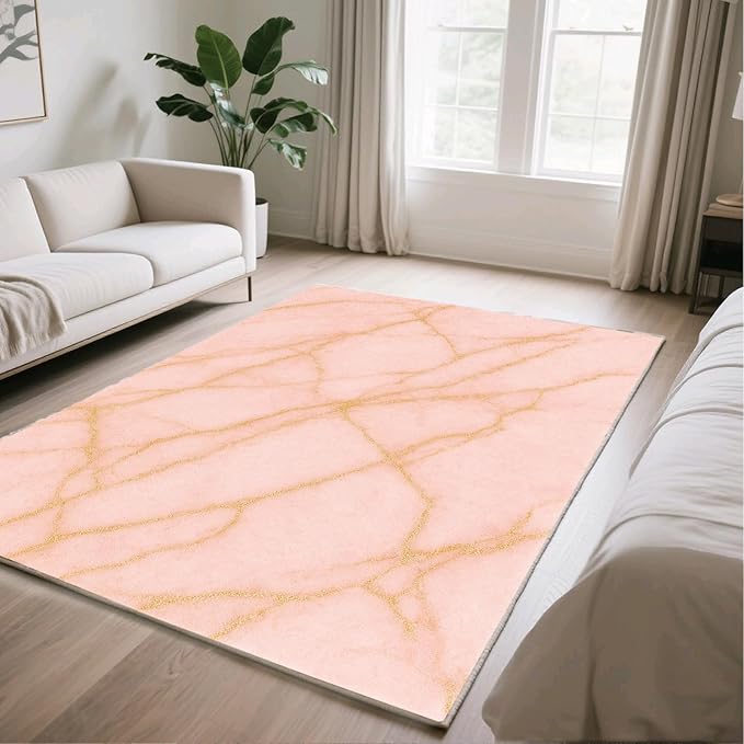 Abstract Marble Rug - 4x5 Rug, Modern Art Area Rugs, Luxury Marble Outdoor Rugs, Washable & Non Slip Carpet Home Decor