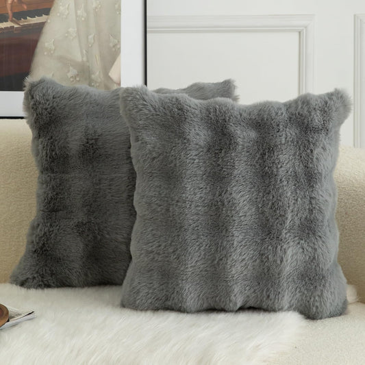 MANDIOO Pack of 2 Thick Plush Wool Decorative Throw Pillow Covers Super Soft Wave Bubble Fur Velvet Cushion Covers Pillow Shams for Couch Bed Living Room 16x16 Inch Gray