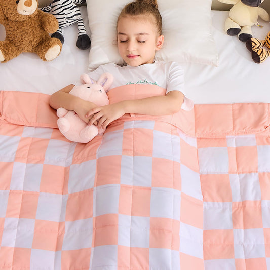 yescool Pink Checkered Weighted Blanket 5 Pounds Plaid Weighted Throw Blanket, Heavy Blanket for Sleeping, Tartan Bed Throw Blanket Gifts for 40-60lbs, 36"x48"