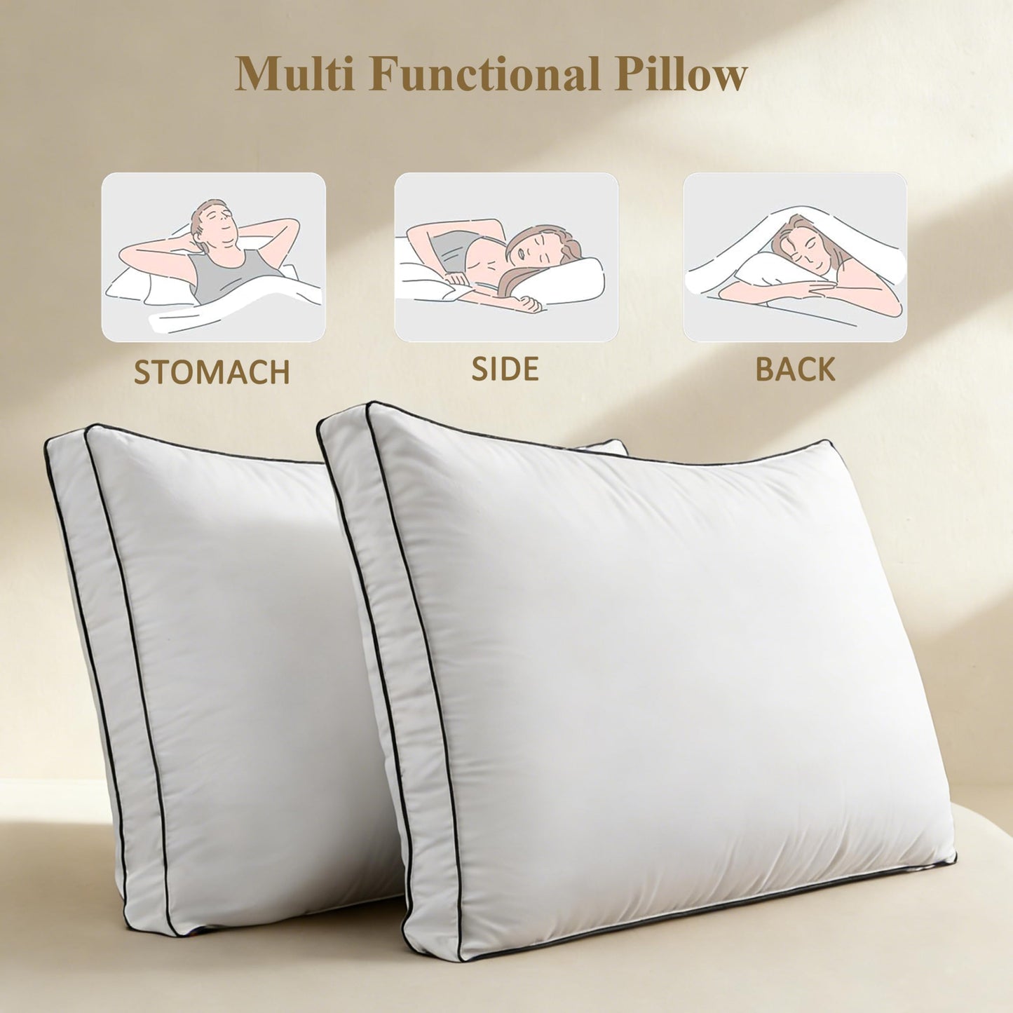 DOWNCOOL Goose Down Bed Pillows Queen Size Set of 2, Pillow Soft Support for Side, Back or Stomach Sleepers, for Better Sleep Experience, White 20" x 30"