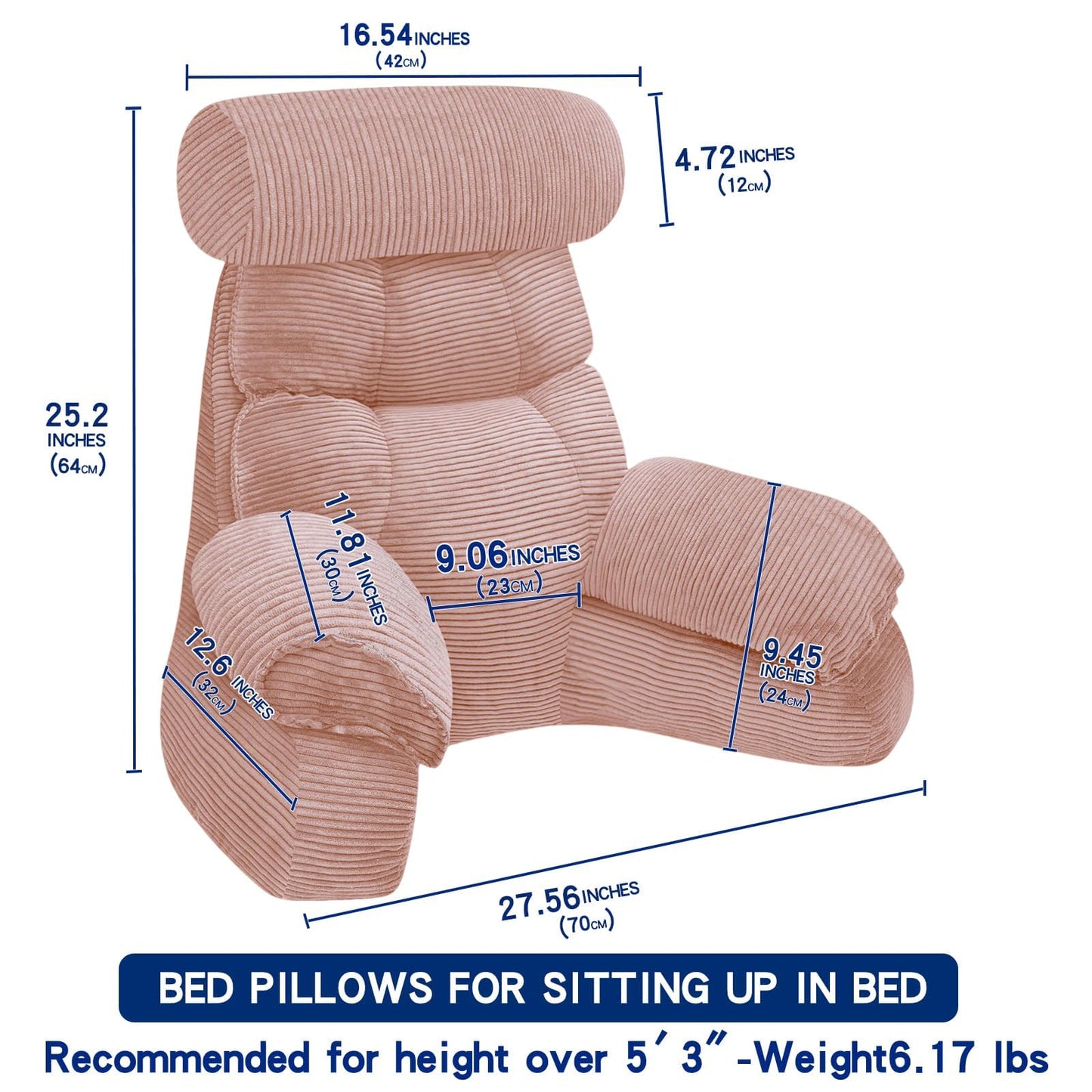 FXXUDVNIIN Back Pillow for Bed Sitting up – with 9.4" Armrest