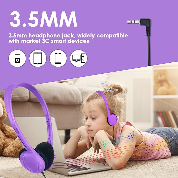 Headphones Bulk for School Classroom 100 Pack On Ear Classroom Headphones for Student,Group Learning, Computer Lab, Library, Online Lesson and Testing 3.5mm Jack (10 Mixed Colors)