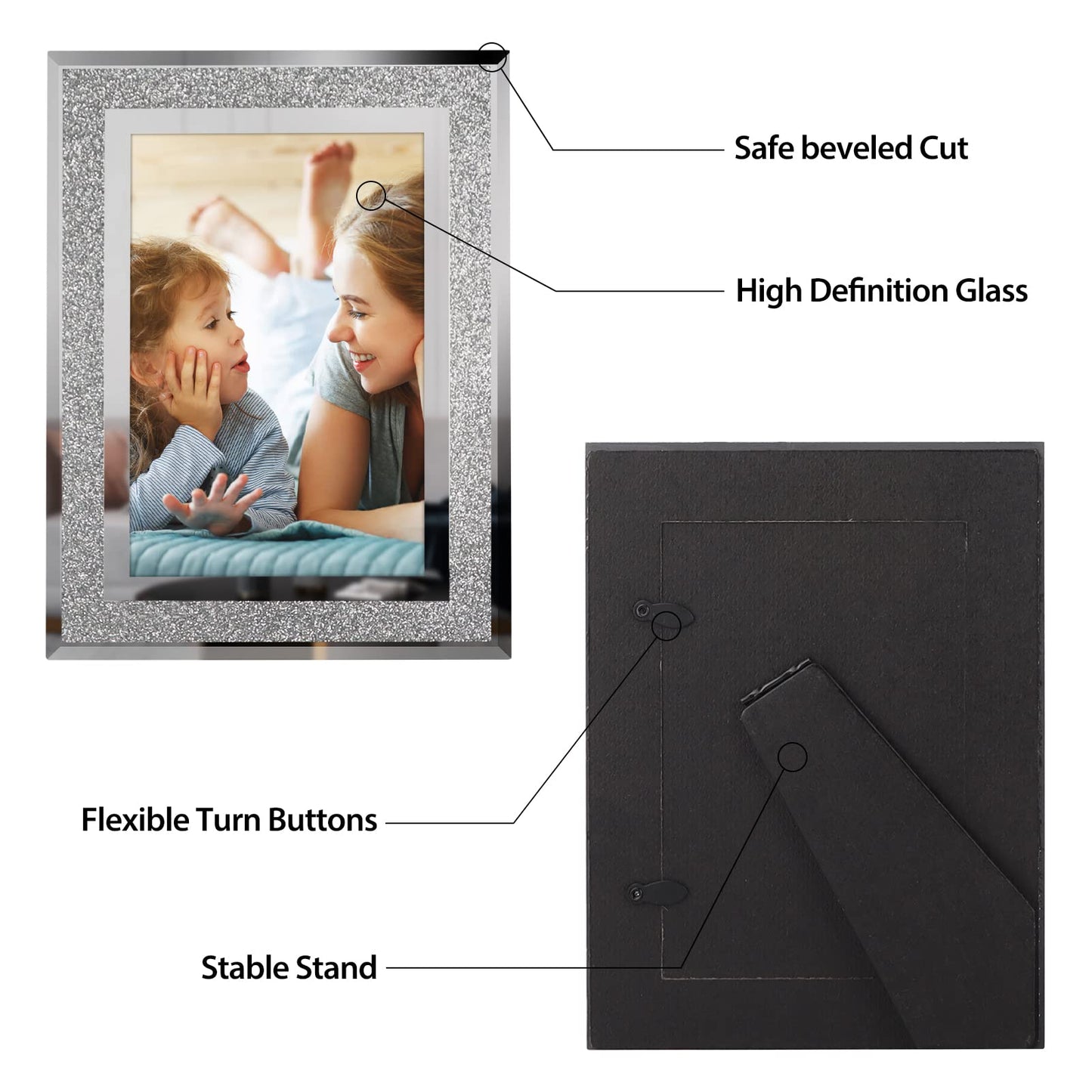 Calenzana 5x7 Picture Frame Sparkle Glass Photo Frames for Tabletop, Set of 2
