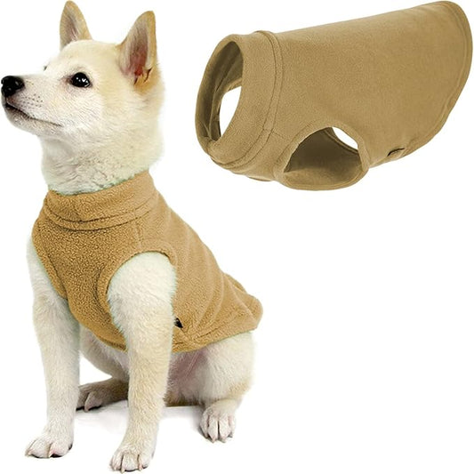 Gooby Stretch Fleece Vest Dog Sweater - Sand, X-Small - Warm Pullover Super Stretchy Fleece Dog Jacket for Small to Large Dogs