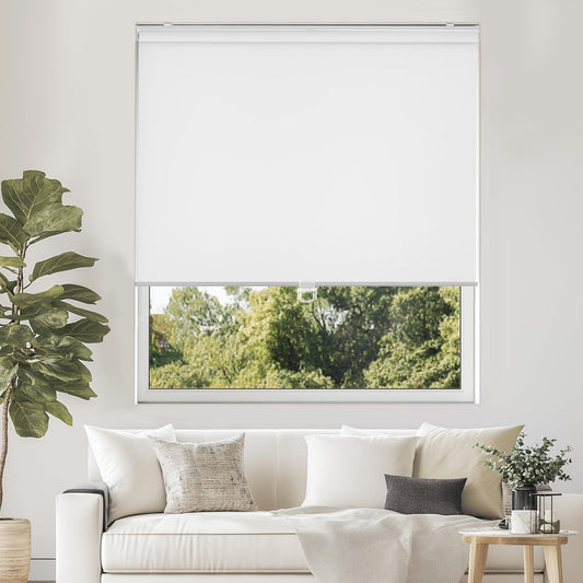 ChrisDowa Cordless Free-Stop 100% Blackout Blinds for Windows, Roller Windows Shades with Thermal Insulated, UV Protection Fabric for Living Room, Office and Home.White,40" W X 72" H