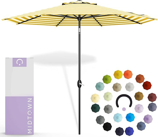 Midtown Umbrellas 10-Year-No-Fade - 6 Ft - UV Proof Sunny Stripes Polyester Fabric - Umbrella Outdoor Patio, Aluminum Frame Large Patio Umbrella for Garden, Pool & Deck - Black Pole