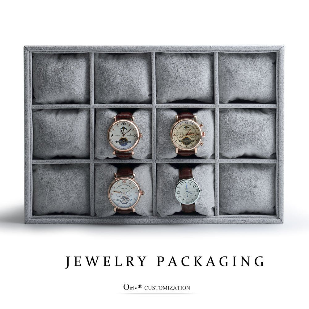 Oirlv Premium Velvet 12 Grid Jewelry Organizer Tray with Removable Pillow Watch Organizer Jewelry Tray Bracelet Bangle Watch Display Holder
