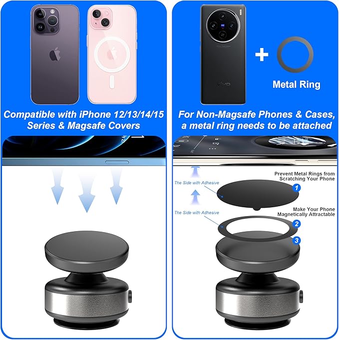 Fostex Super Strong Magnetic Phone Holder for Car & Desk, N52 Magnet 360 Rotation Phone Mount, Secure Grip for All Phones on Dashboard/Glass/Wall