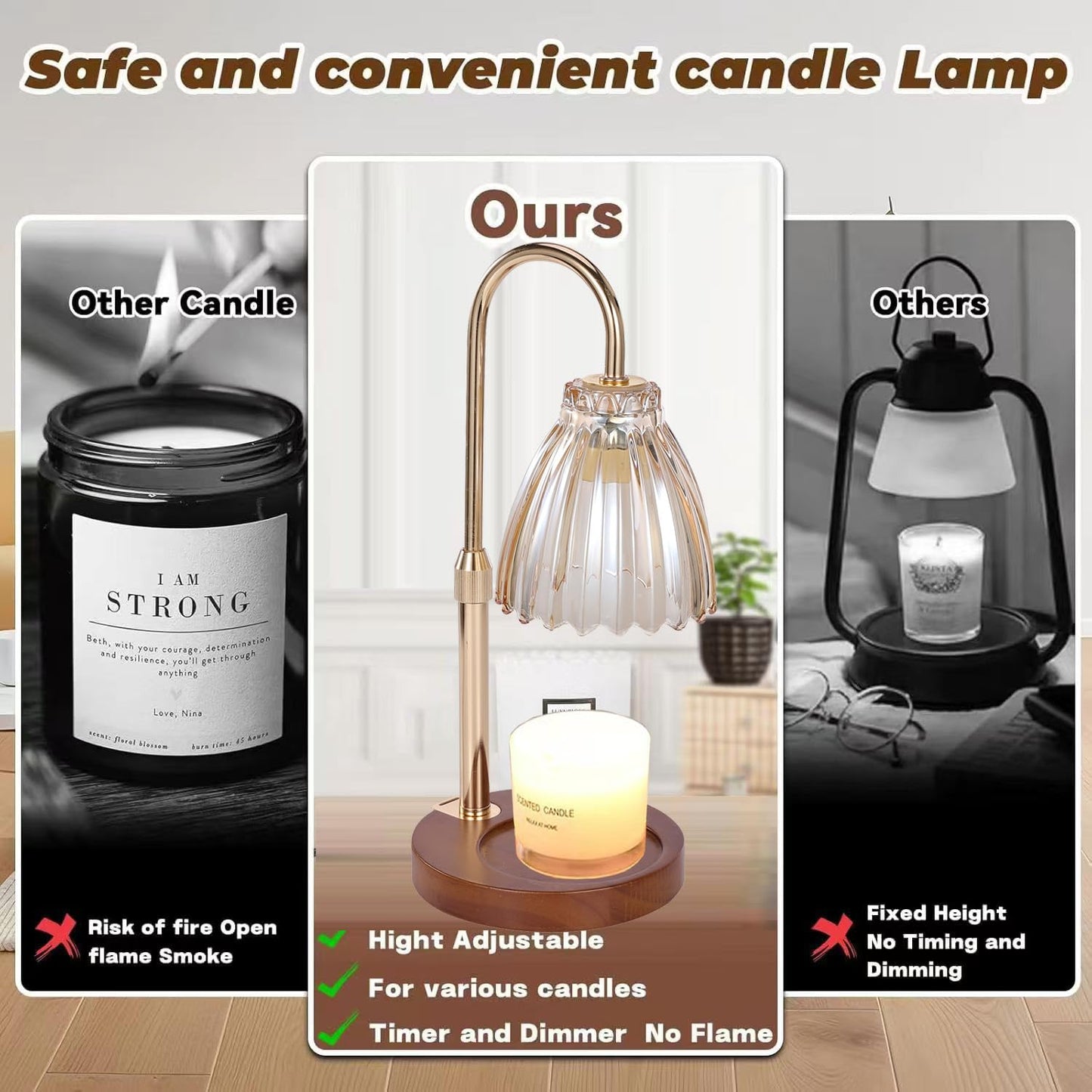 Candle Warmer Lamp with Timer Dimmer,Height Adjustable No Flame Candles Warming Light,Birthday Gifts for Women,New Home Room Decor,Wax Melt Warmer for Scented Jar Candles(2 * 50W Bulb) (1 Pack-F)