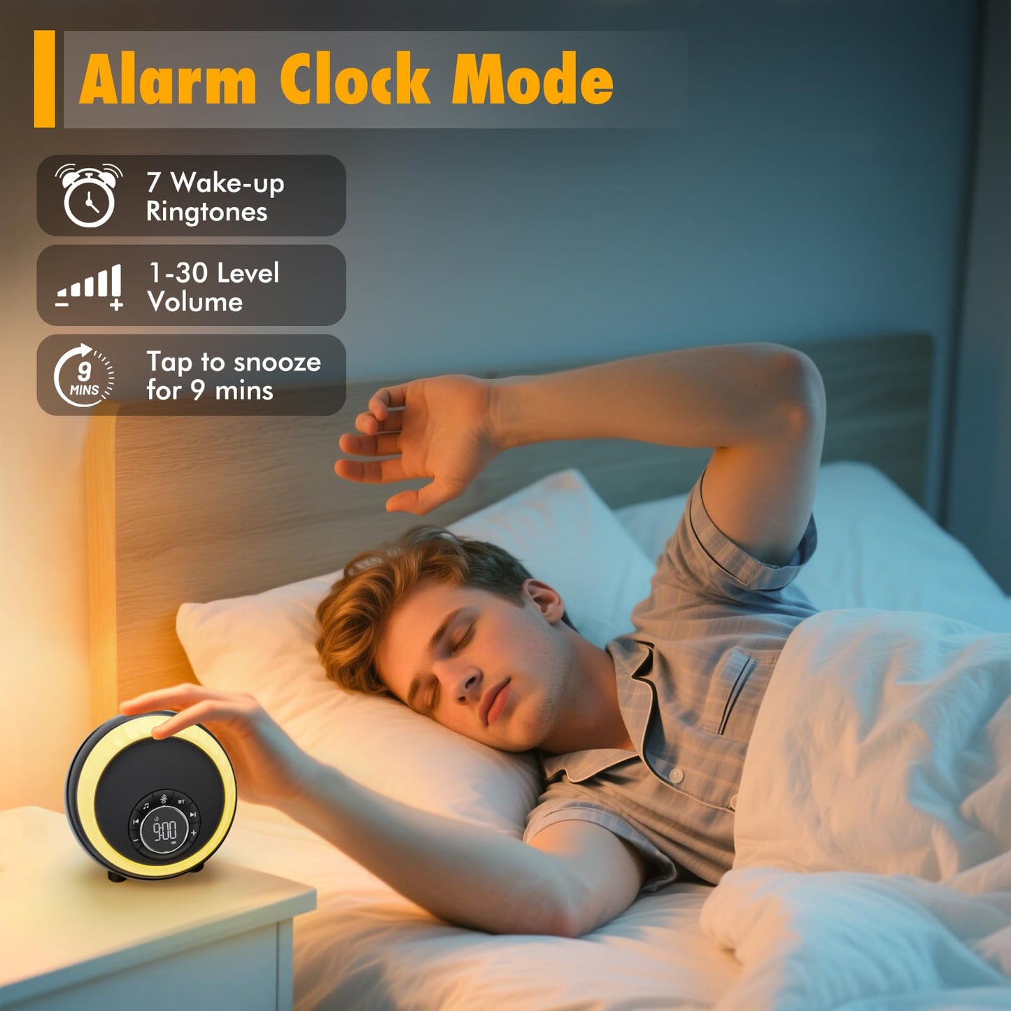 Night Light Bluetooth Speaker Alarm Clock, Portable Sound Machine with White Noise, Touch Bedside Lamp for Bedroom, Dimmable Warm Light, RGB Color Changing, Best Gifts for Teenage Boys Girls