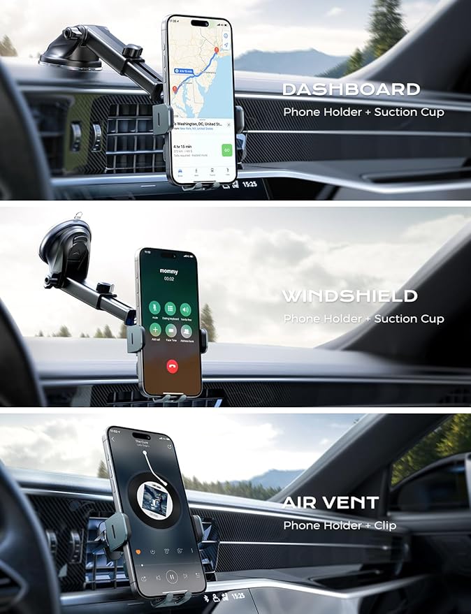 CHGeek Wireless Car Charger, 15W Fast Charging Auto Clamping Car Charger Phone Mount Phone Holder fit for iPhone 15 14 13 12 11 Pro Max Xs, Samsung Galaxy S25 Ultra S24 S23 S22, S21, S20, Green