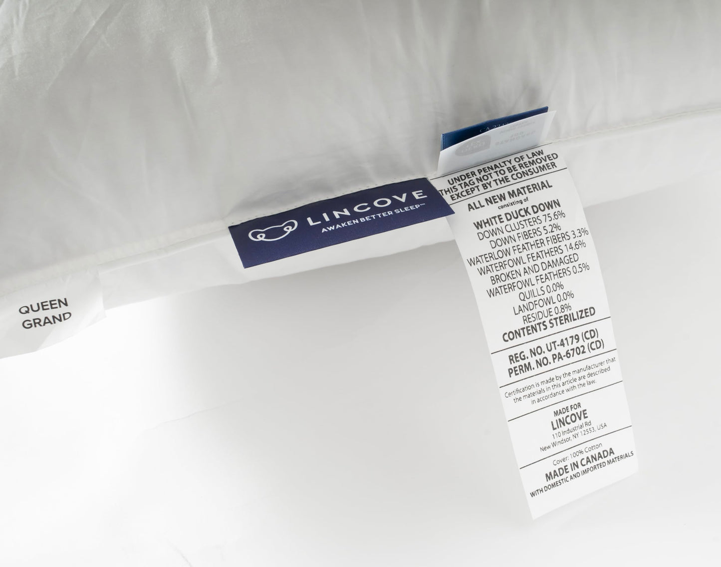 Lincove Cloud Natural Canadian Down and Waterfowl Feather Pillow, White Luxury Sleeping Pillow - 625 Fill Power, 500 Thread Count Cotton Shell, Made in Canada, Standard - Soft, 1 Pack
