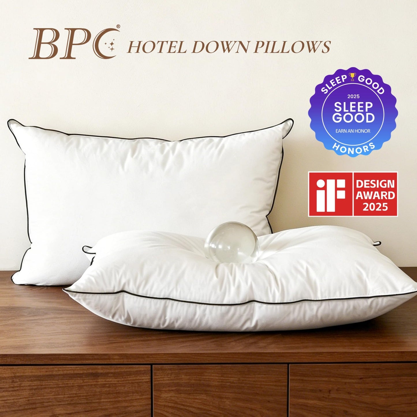 BPC Goose Feather Down Pillows King Size Set of 2, Luxury Hotel Pillows with 100% Organic Cotton Cover, Bed Pillow for Medium Firm Support & Cloud-Like Comfort, 20x36 Inches
