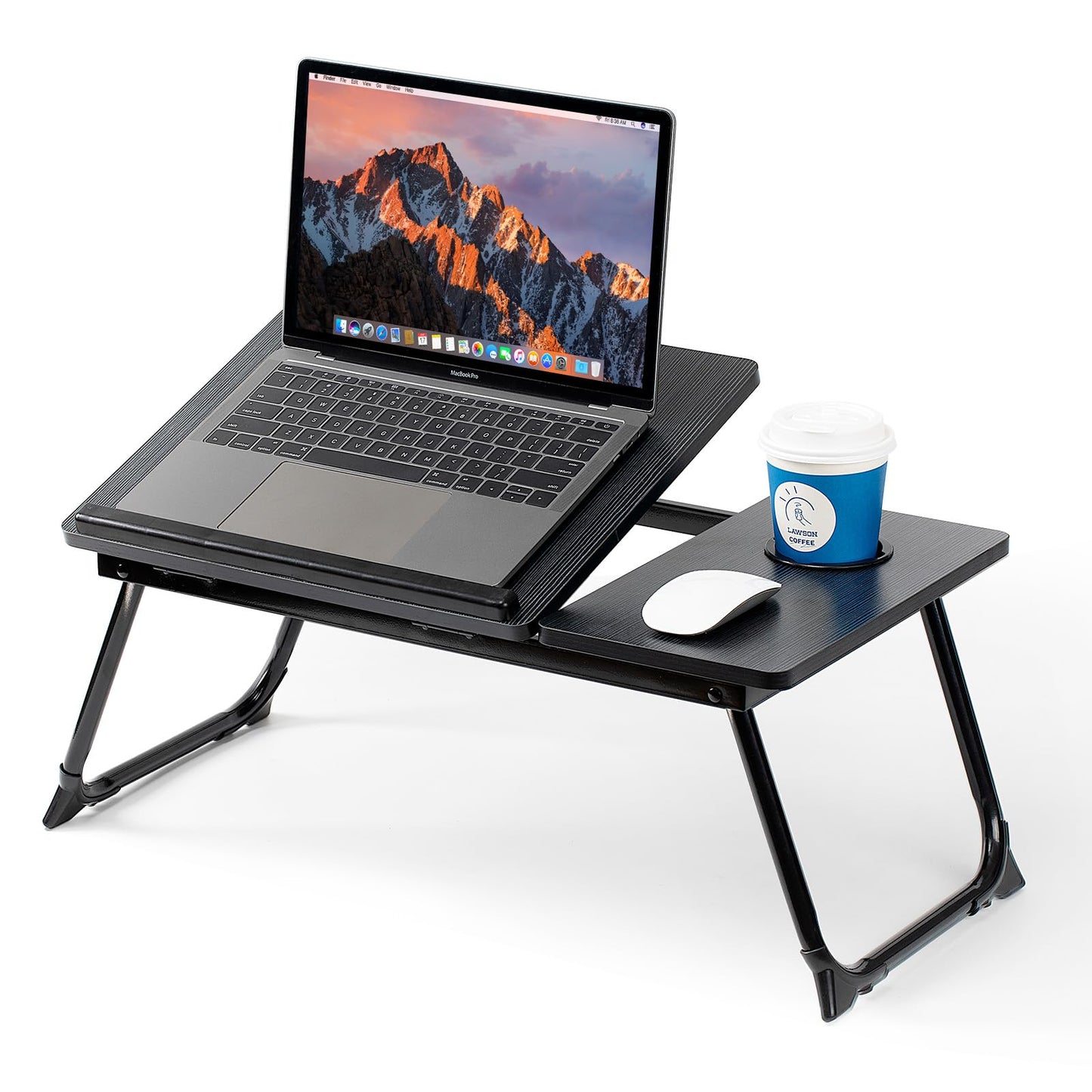 Laptop Desk for Bed Couch, Adjustable Foldable Bed Table with Cup Holder, Breakfast Serving Tray, Portable Laptop Lap Desk Stand for Working Reading Writing Eating Gaming in Bed Sofa Floor(Black)