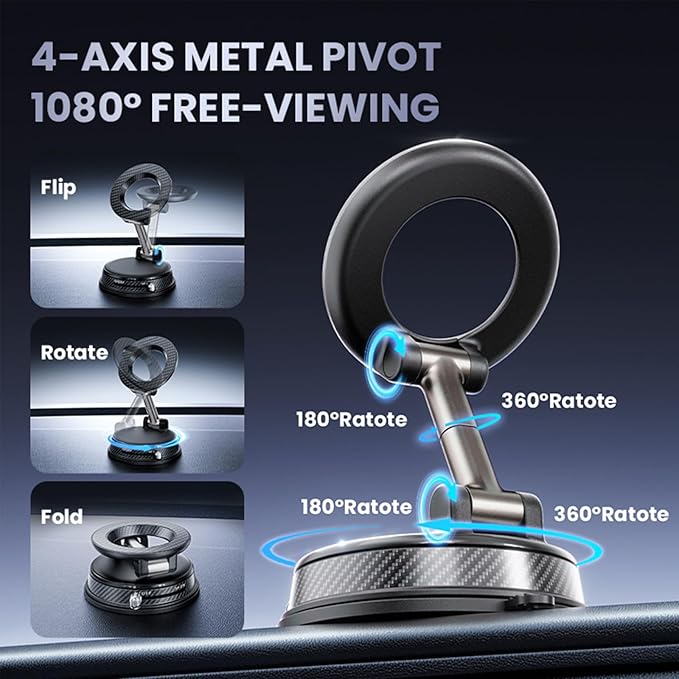 Vacuum Magnetic Phone Holder for Car, Magsafe Car Mount 360 Adjustable Vacuum Suction Cup, Phone Mount for Car Accessories/Windshield/Mirror/Kitchen/Gym for iPhone 17 Pro Max 16 15 14 13