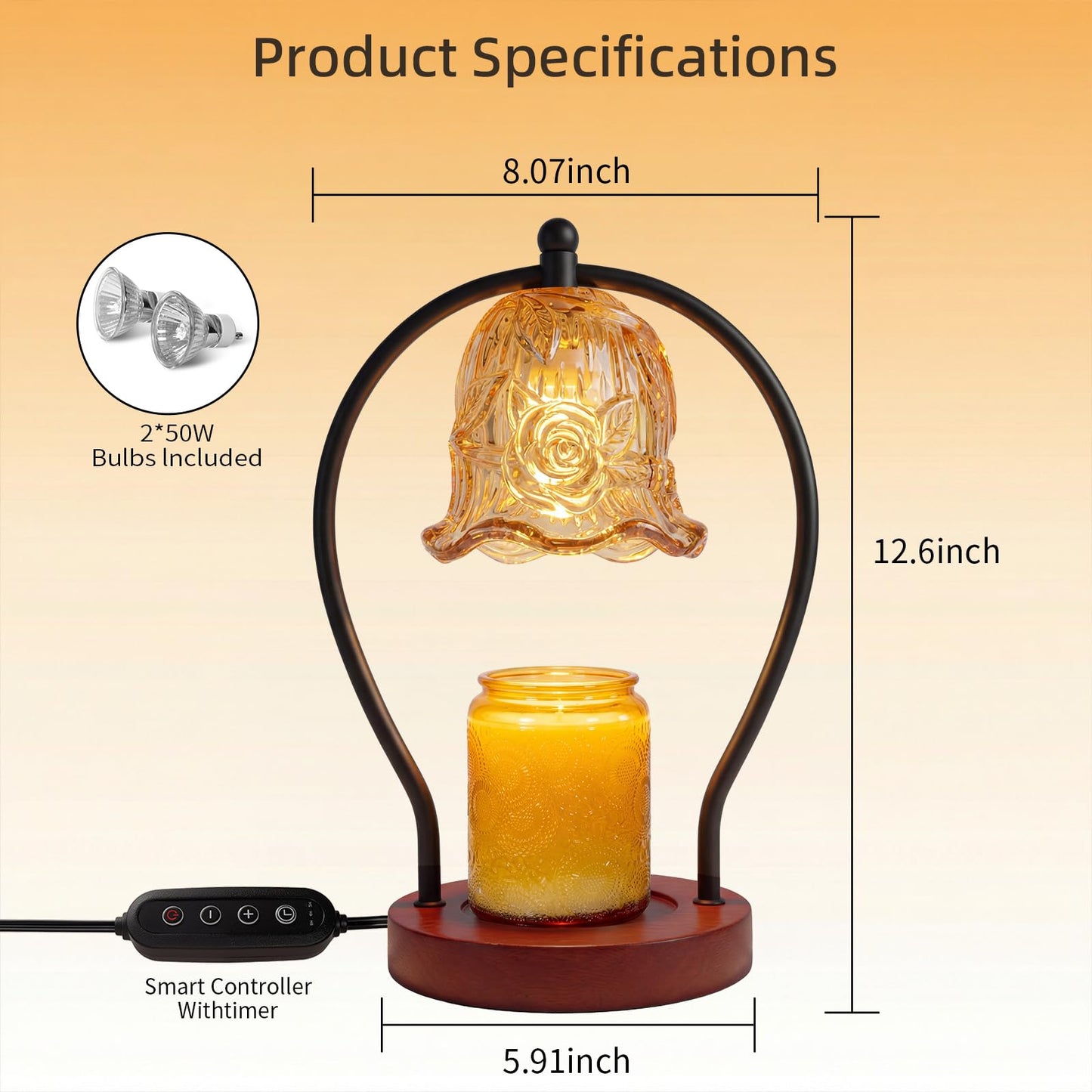 ZQPBLED Candle Warmer Lamp with Timer and Dimmer,Dimmable Candle Warmer for Jar Candles,Wax Melt Warmer for Jar Candles with 2 Bulbs,Birthday Gifts for Women Mom, New Home Decor