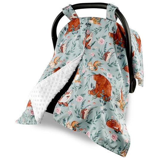 TANOFAR Car Seat Cover Baby, Carseat Covers Baby Boy Girl, Peekaboo Opening Infant Car Seat Cover for Winter, Warm & Cozy, Woodland Animals