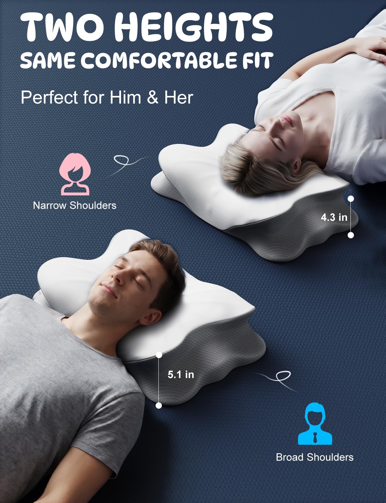 Cooling Cervical Neck Pillow for Pain Relief, Ergonomic Mellow Sleep Pillow for Neck Support | Adjustable | Memory Foam | Odorless Orthopedic Bed Pillow for Side Back Stomach Sleepers - Gift for Mom