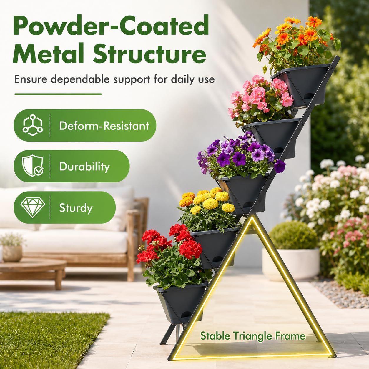 Giantex 5 Tier Vertical Planter Set of 2, Raised Garden Bed with Drainage Holes & Removable Trays, Metal Frame Elevated Planter Boxes for Herbs Vegetables Flowers, Indoor Outdoor Patio Balcony
