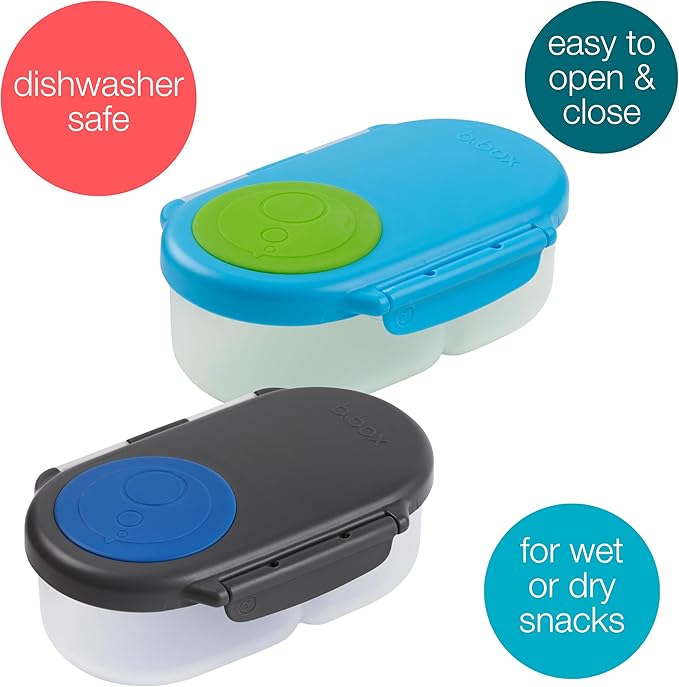 b.box Snack Box 2 Pack - Leak Proof Mini Bento Box for Kids & Toddlers, 2 Compartment Snack Containers for Kids, Dishwasher Safe, BPA Free, PFAS Free, Ages 4m+, 1 3/4 Cup Each (Ocean Blue + Slate)