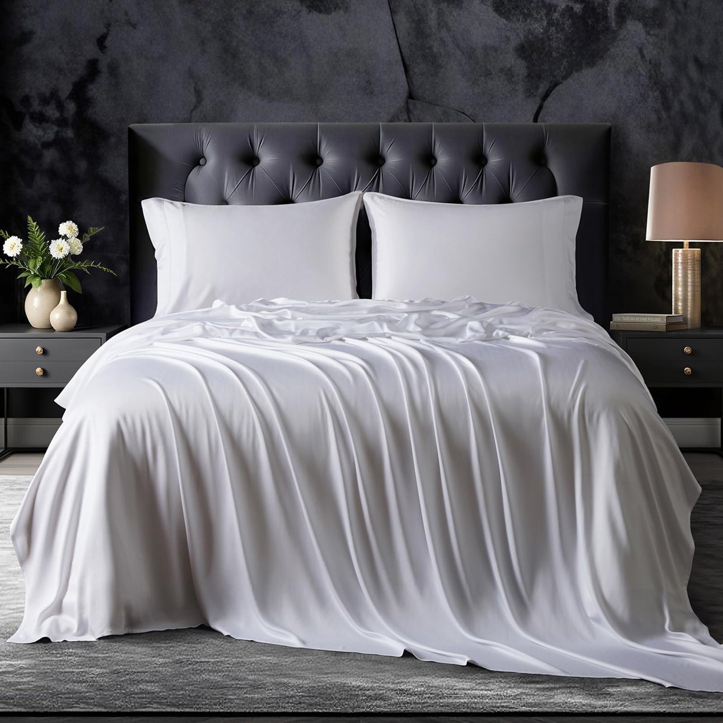 OnlySet 18-24 Inch Extra Deep Pocket King Sheet Set, 100% Viscose Derived from Bamboo Sheets King Size Bed Sheets, 4Pcs Soft Ivory Cooling Sheets for Hot Sleepers