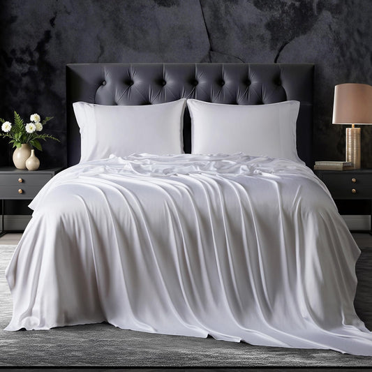 OnlySet 18-24 Inch Extra Deep Pocket King Sheet Set, 100% Viscose Derived from Bamboo Sheets King Size Bed Sheets, 4Pcs Soft Ivory Cooling Sheets for Hot Sleepers
