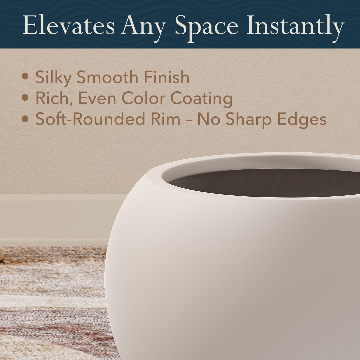 KUTE NEST 9.7" H x 12" D Premium Globo Fiberstone Round Planter for Outdoor & Indoor Plants, Ideal for Snake Plants, Monstera & House Plants, Included 2 Extra Coco Mats (Taupe, 7.8" Pot Opening)