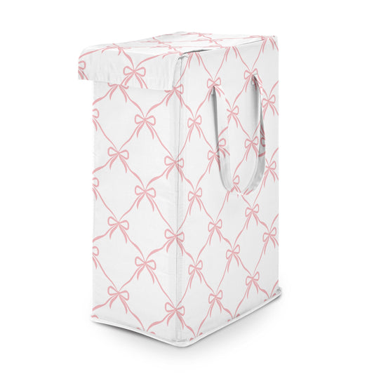 Sweet Jojo Designs Laundry Hamper (Pink Bows) for Girls, Foldable Dirty Clothes Basket with Handles for Baby Nursery, Kids Bedroom, Teen Bathroom (Elegant Bow for Ballerina Dancer, Ballet Collection)