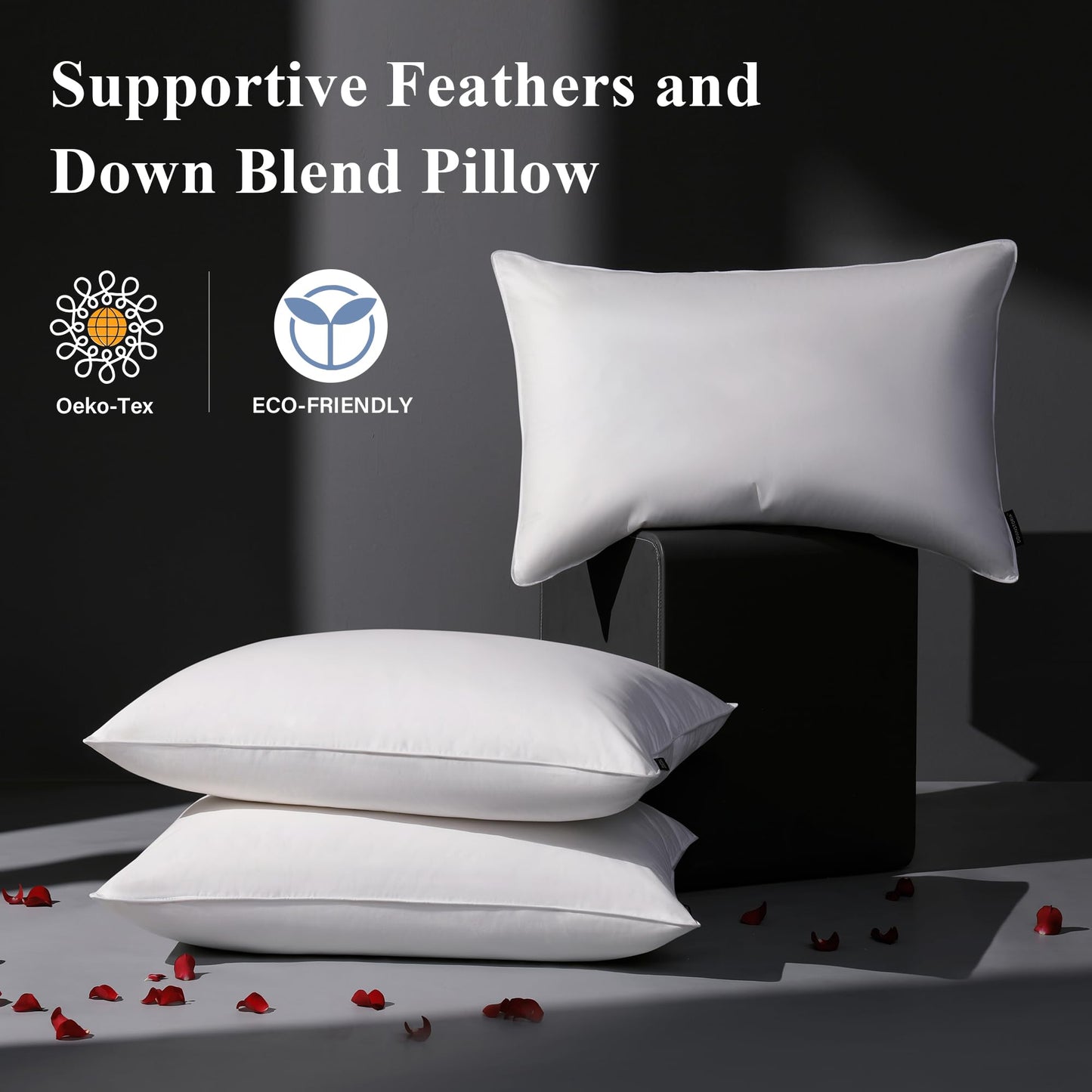 DOWNSTORIA Goose Feather Down Pillow King Size Set of 2, Hotel Collection Bed Pillows for Sleeping, 2 Pack, Down Surrounded Soft Medium Firm Pillows for Side Back Sleepers 20 x 36 in.