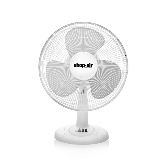 Shop-Air 12" Oscillating Table Fan, 3 Speeds, High-Velocity, Quiet & Powerful Air Circulation, 70° Adjustable Head Tilt,Ideal for Home, Bedroom or Office, White
