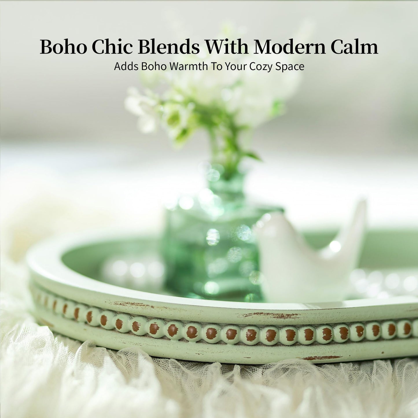 Hanobe Decorative Trays for Coffee Table: Sage Green Oval Bathroom Trays - Wood Modern Farmhouse Decor for Home Kitchen Counter Entryway Table