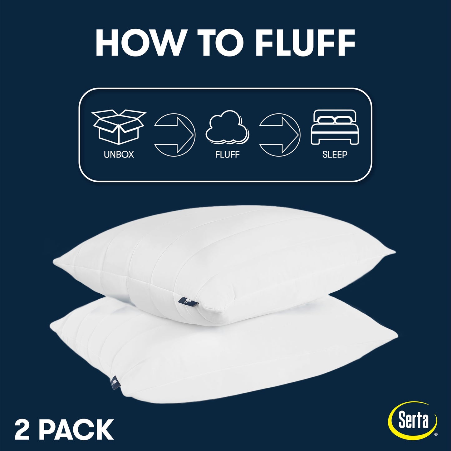 Serta Down Illusion Cooling Quilted Hypoallergenic Soft/Medium Bed Pillows for Side, Stomach or Back Sleepers (2 Pack), King, White
