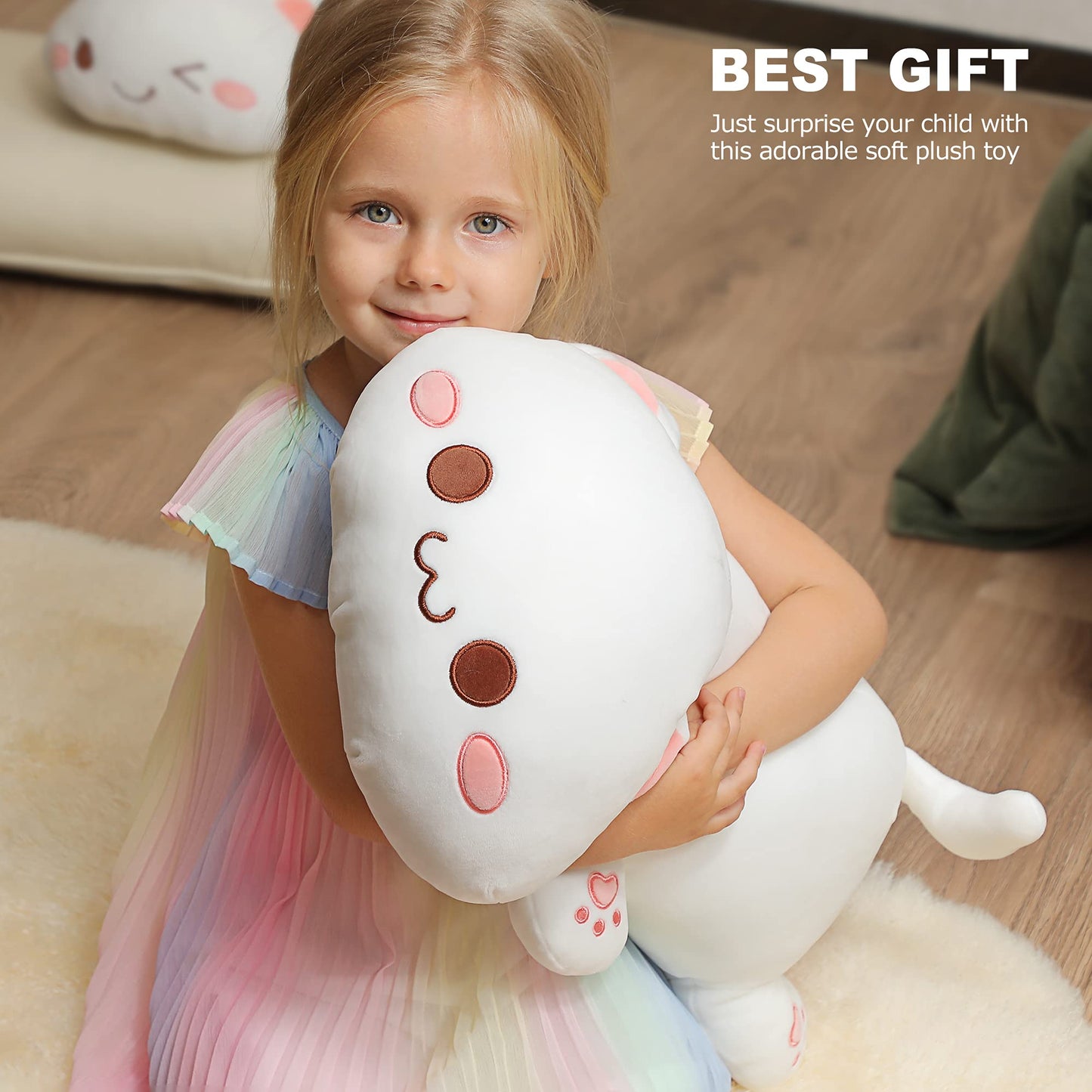 Onsoyours Cute Kitten Plush Toy 20" Stuffed Animal Pet Kitty Soft Anime Cat Large Plush Pillow for Kids (White A, 20")