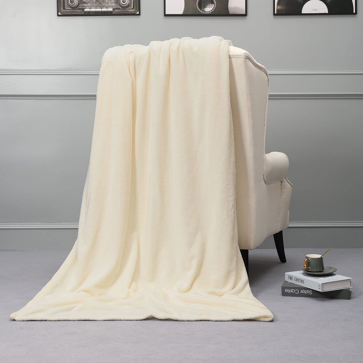 NANPIPER Fleece Blankets, Super Soft Flannel Queen Size Blanket for Bed, Luxury Cozy Microfiber Plush Fuzzy Blanket,Ivory White