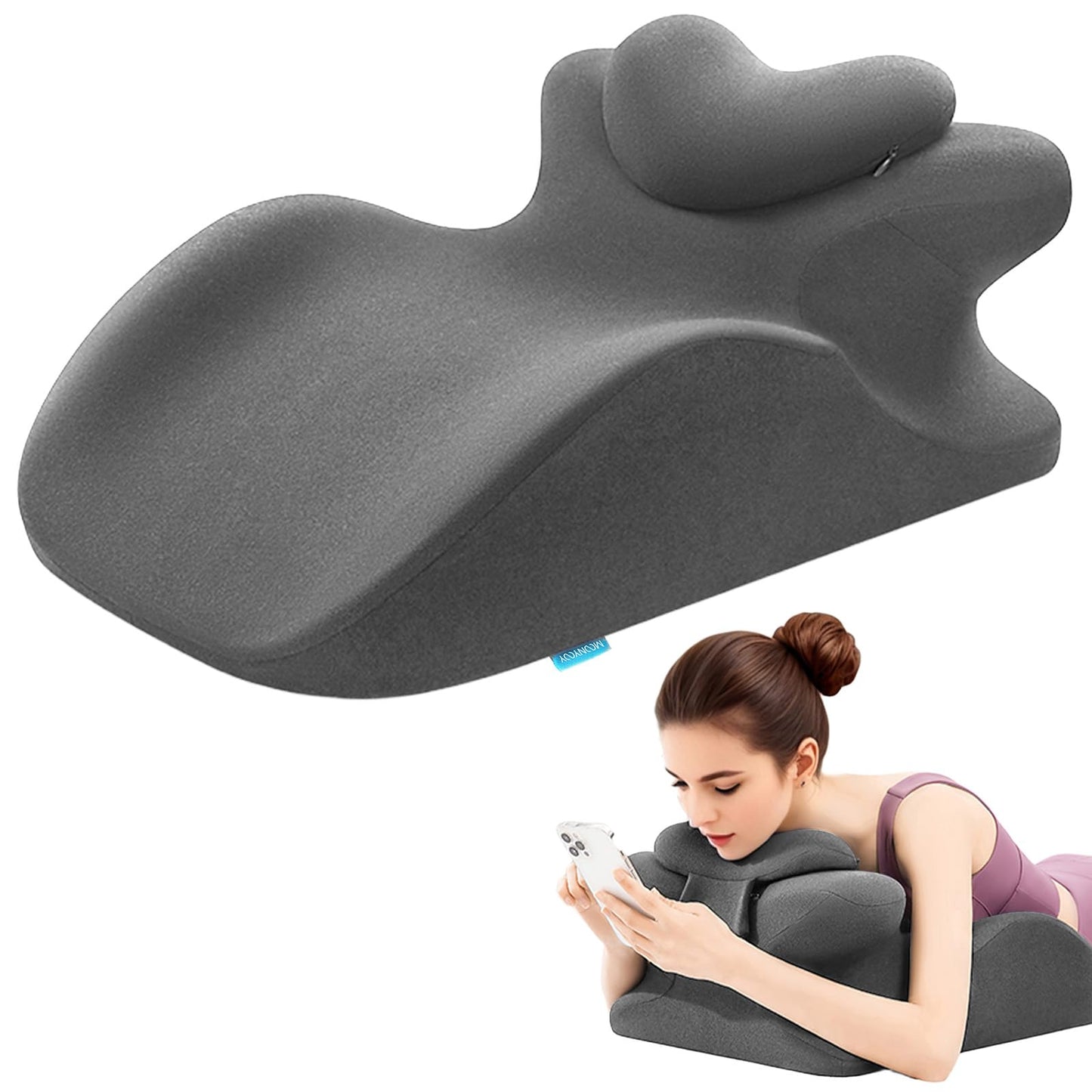 MOONYOOY Memory Foam Ergonomic Rest Pillow for Sleeping, Acid Reflux & GERD Relief - Elevation Bed Support Pillow for Back Pain, Post Surgery Recovery, Reading with Removable Washable Cover Gray