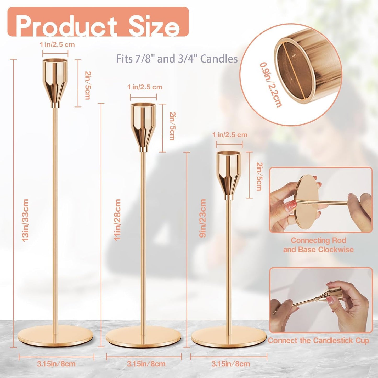 Gold Candle Holders for Taper Candles, FODIENS Set of 12 Metal Candlestick Holders, Decorative Tapered Candle Stick Holder for Wedding Dinning Anniversary Party Table Centerpiece (Gold)