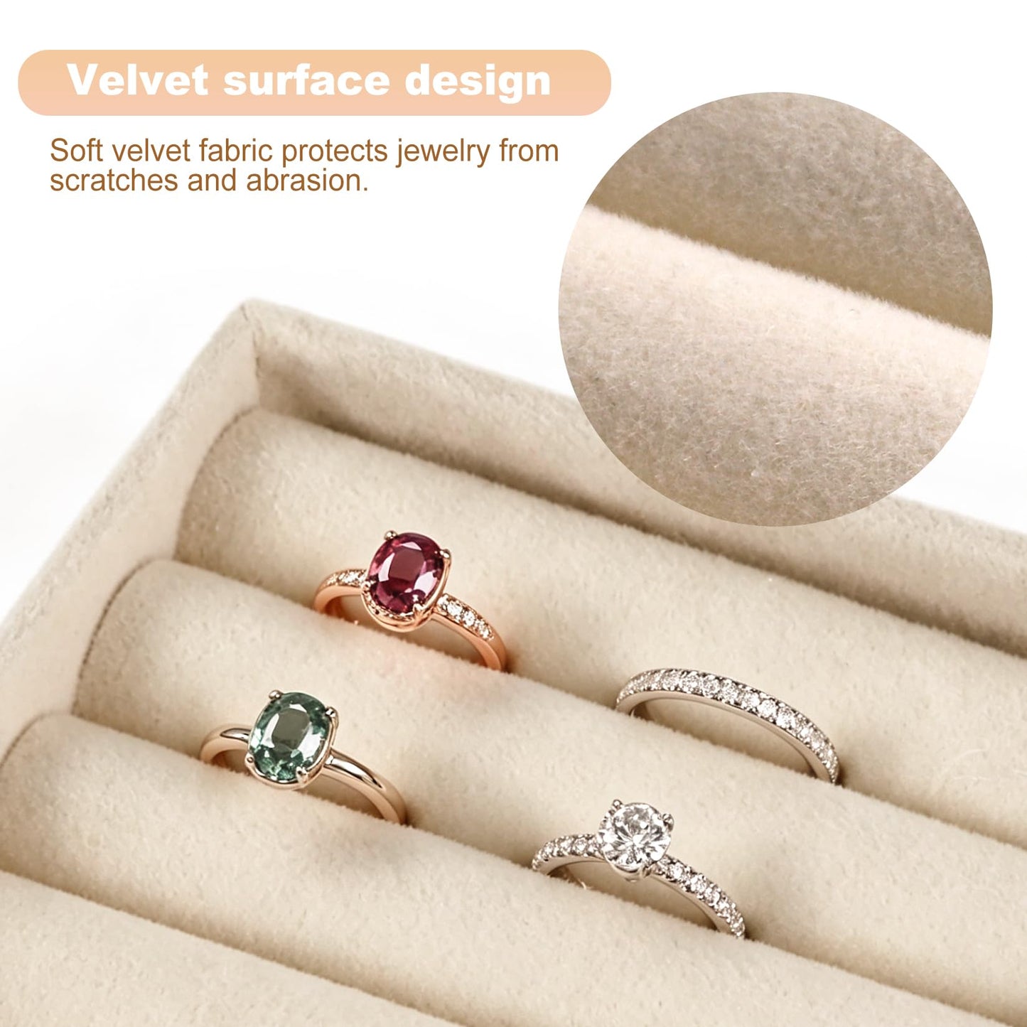 RingsTown 8-Piece Velvet jewelry drawer organizer inserts Removable Dividers, 4.8 * 3.7 * 0.9in Stackable Drawer Organizer, Vanity Dresser Storage