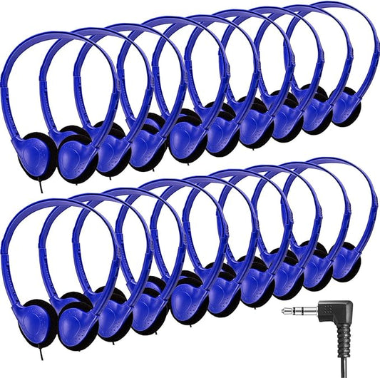 CN-Outlet 25 Pack Classroom Headphones Bulk for Kids School Class Set Headsets for Students Teens Toddler Children and Adults, Wholesale Wired Earphones-Upgrade (Dark Blue, 25 Pack)