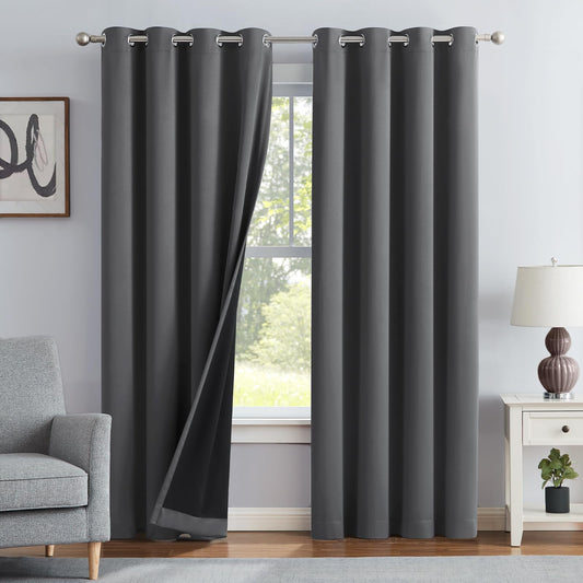 Melodieux Grey 100% Blackout Curtains for Living Room - Thermal Insulated Bedroom Grommet Drapes Full Room Darkening, 52 by 84 Inch(2 Panels)
