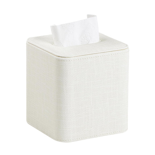 Cretkhp Square Tissue Box Cover with Magnetic Closure, Modern PU Leather Tissue Box Holder for Bathroom Vanity Countertop Night Stands Bedroom Office Desk, Stylish Cube Tissue Holder (Cream)