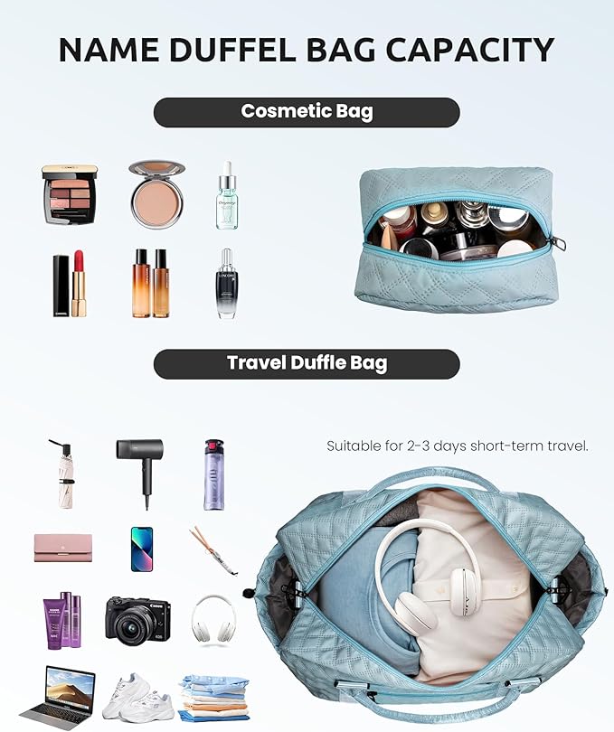 Vogewood Duffle Bag for Women - Personalized Weekender with Shoulder Strap for Overnight Trips, Water-Resistant Pocket for Makeup, Travel Bag Gift for Sister or Friend