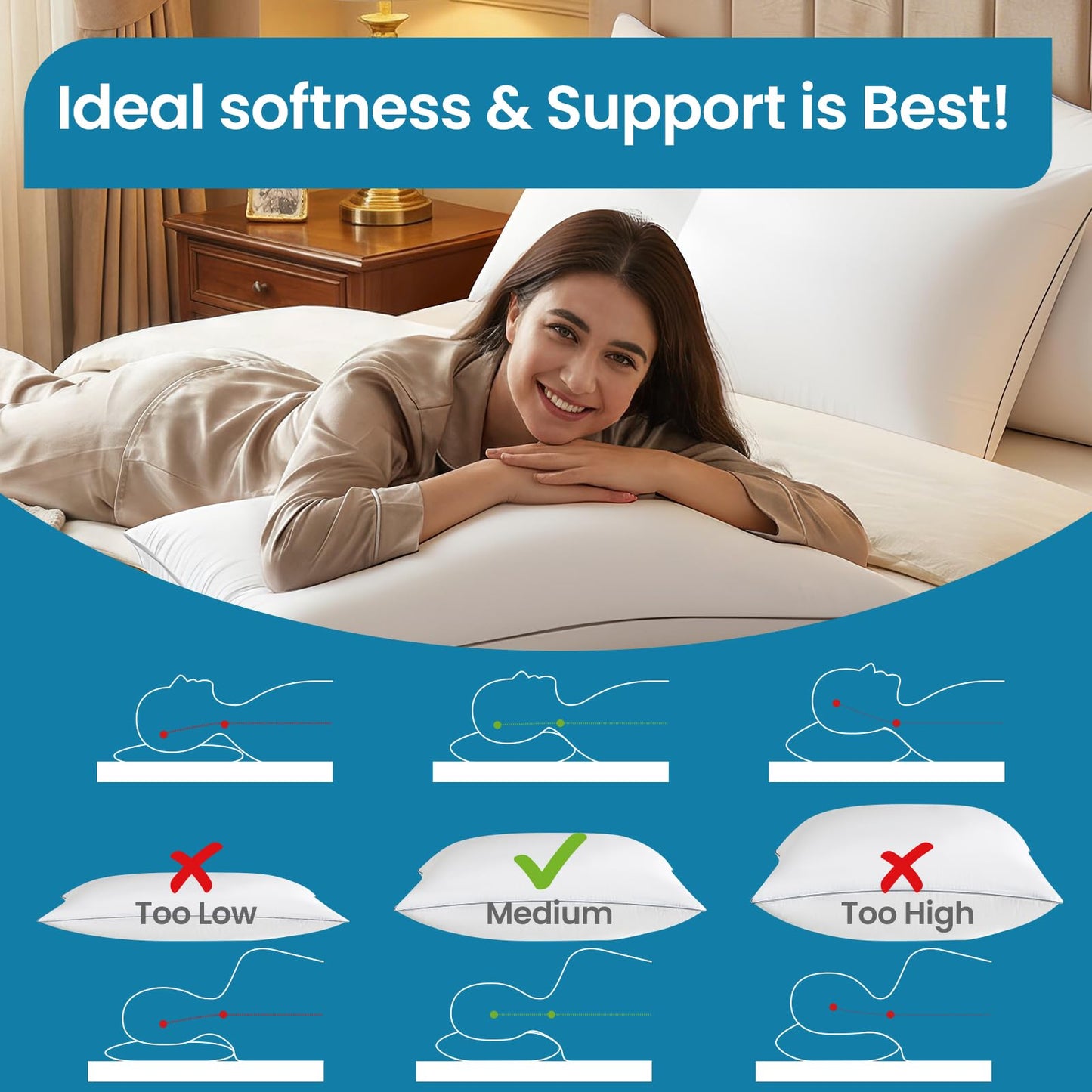 FP FLEXPEDIC Pillows Queen Size Set of 2 - Firm Adjustable Bed Pillows for Bed, Fluffy and Supportive, Hotel Quality, Adjustable Original Down Alternative Filling for Side, Back Sleepers