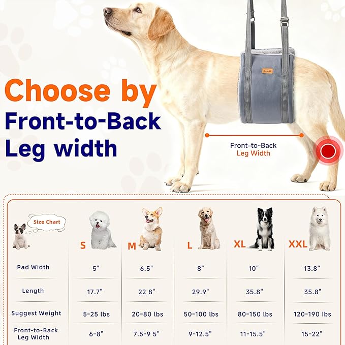 Extra Large Dog Lift Harness, Adjustable Dog Sling for Back Legs, Hip Support Harness to Help Lift Dogs Rear for Helps Senior, Injured, Disabled and After ACL Surgery Dogs - XX-Large, Grey