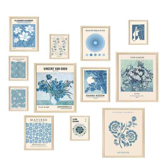 Aroutde Light Blue Wall Art Matisse Modern Wall Decor Coquette Aesthetic Blue Pictures Canvas Gallery Prints For Living Room Bedroon Dorm Set of 12 (Unframed)
