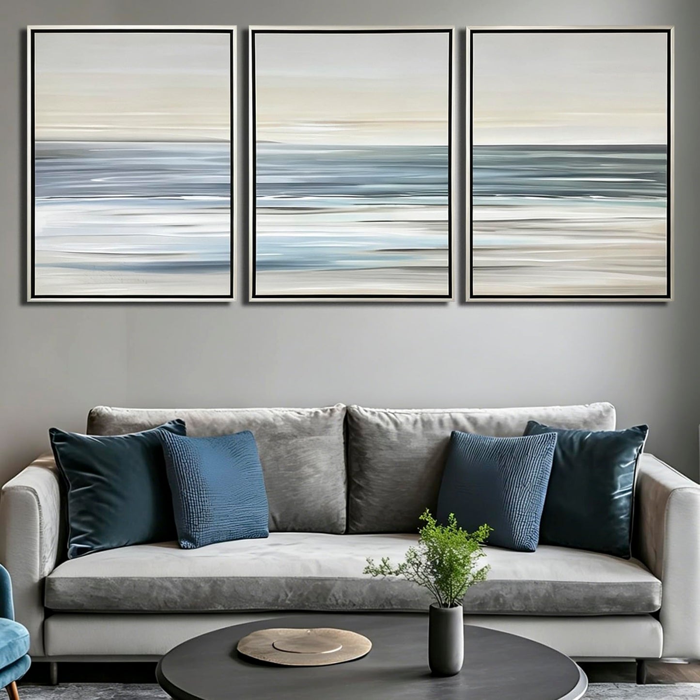 Large Framed Nature Landscape Wall Art for Living Room, 3 Piece Ocean Canvas Prints Paintings Artwork for Walls, Modern Abstract Pictures for Hallway Office Wall Decor 24x36 Inch